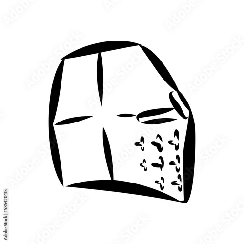 Knight armour engraving vector illustration. Scratch board style imitation. Black and white hand drawn image.