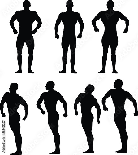 group male athletes bodybuilders in full growth at bodybuilding black silhouette on white background, sports vector illustration