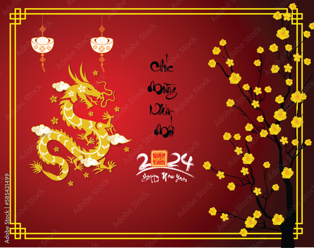 Naklejka premium Lunar new year, vietnamese new year, Chinese New Year 2024 , Year of the Dragon