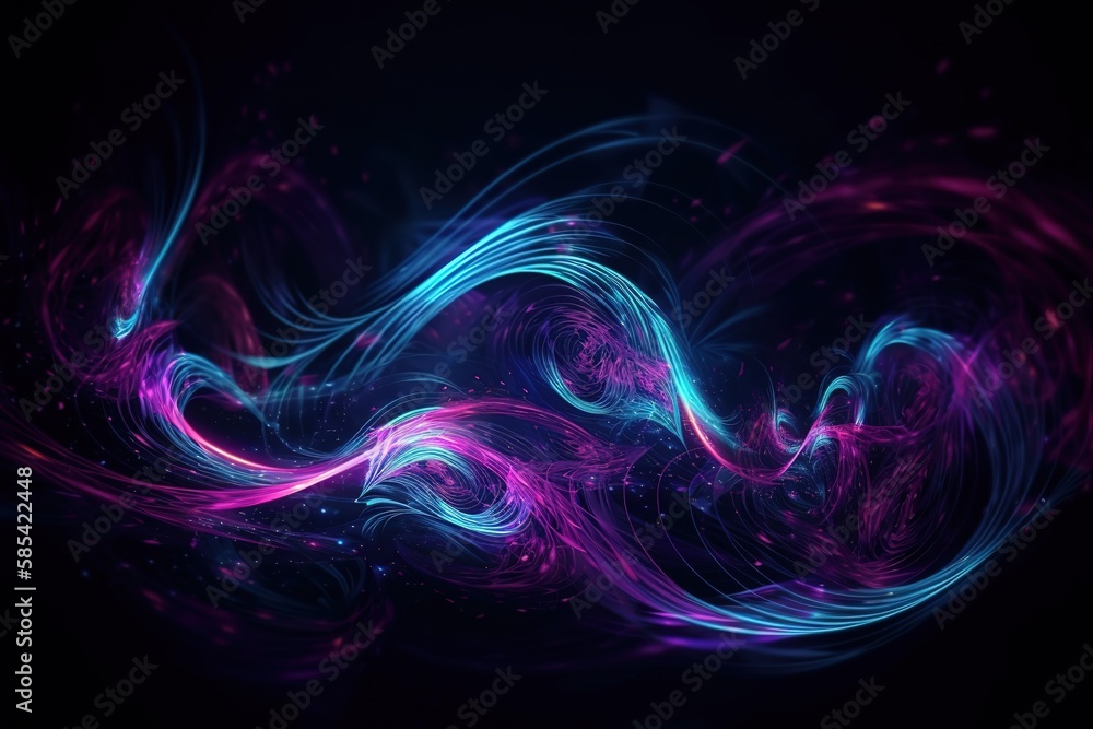 Abstract blue and purple dynamic background. Futuristic vivd neon swirl lines. Light effect. , Generative AI