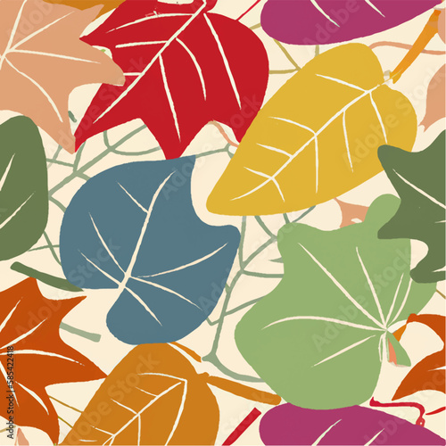 Colorful leaves in spring colors. Vector grass and background image.