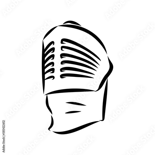 Knight armour engraving vector illustration. Scratch board style imitation. Black and white hand drawn image.