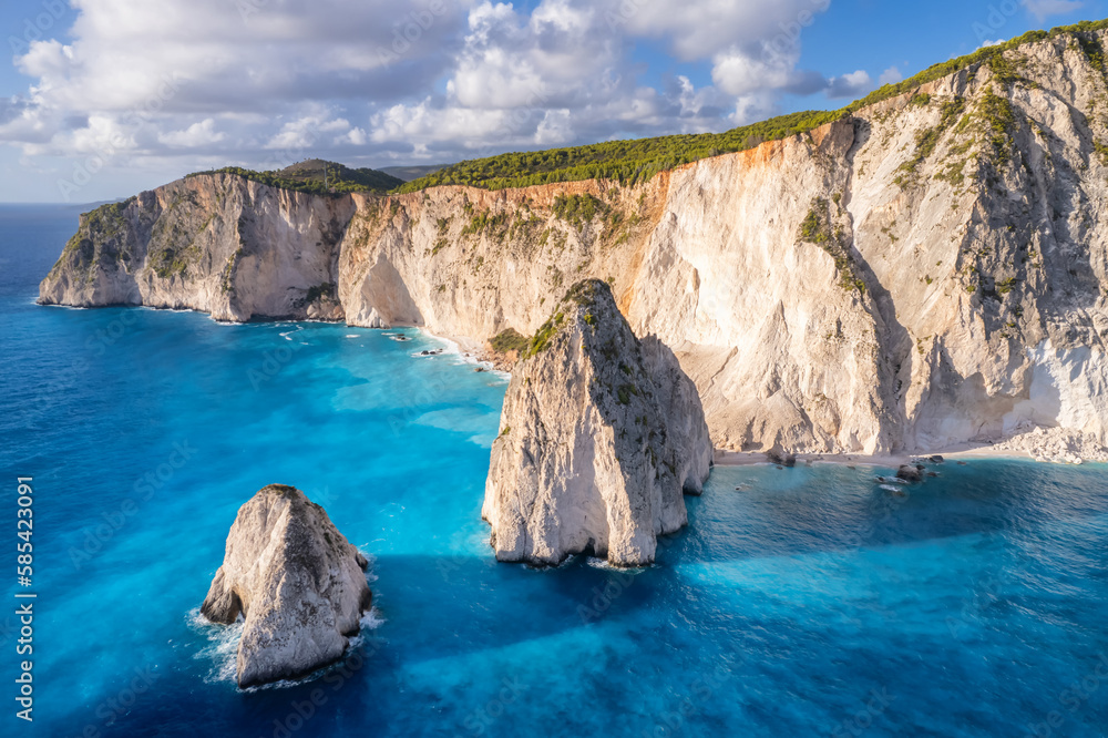 Fototapeta premium Keri cliffs on Zakynthos island, Ionian sea, Greece. Aerial view