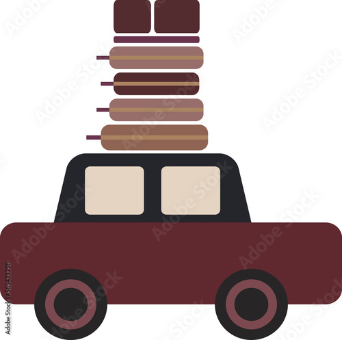 Family car with luggage on top for vacation trip