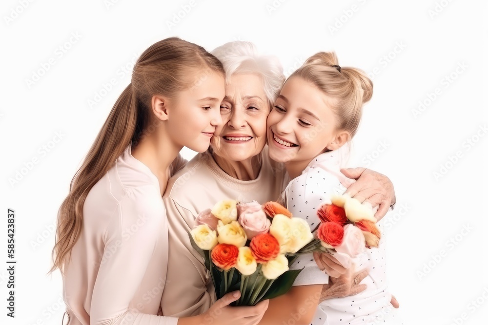 grandmother and granddaughter with flowers grandmother and granddaughter with flowers