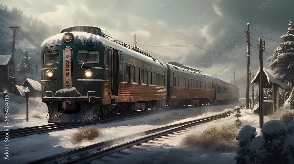Obraz premium Train in the Snow, Image Ai Generated