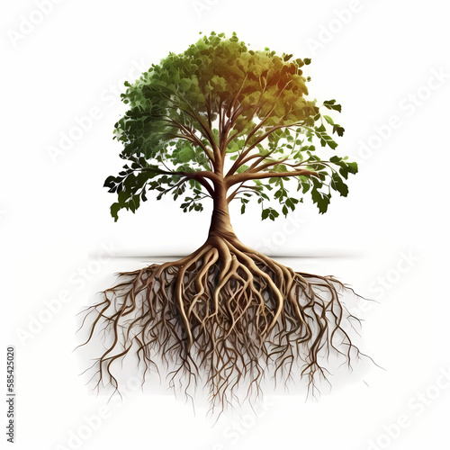Root Tree Isolated White. Generative AI