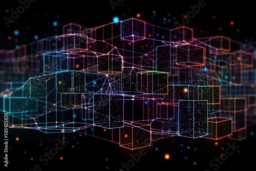 Abstract polygonal background from lines  dots and glowing particles with plexus effect. Artificial intelligence connectivity or technology concept  Generative AI