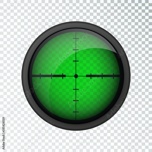 Realistic sniper sight thermal imager. Sniper scope with measurement thermal imager marks template. Sniper scope crosshairs view. Realistic vector optical sight.