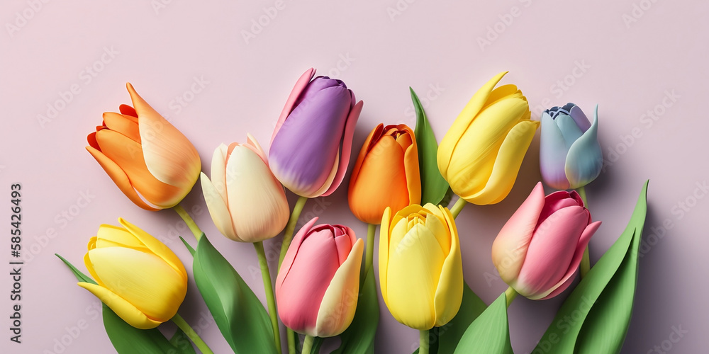 beautiful multicolored tulips on pastel pink background, isolated, high quality advertisement photography with depth of field, hyper-detailed, beautifully color-coded. generative ai beautiful multicolored tulips on pastel pink background, isolated, high quality advertisement photography with depth of field, hyper-detailed, beautifully color-coded. generative ai
