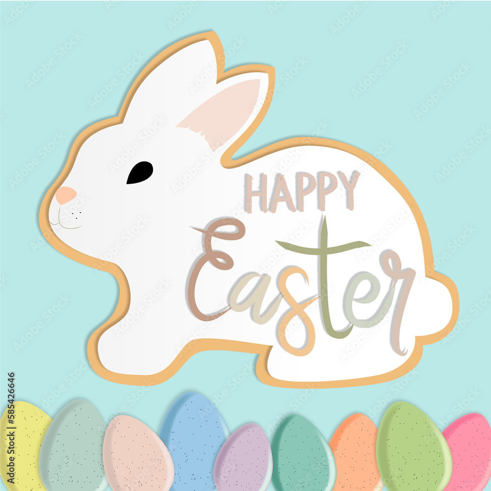 Easter Bunny. Happy easter greeting card in bed colors.