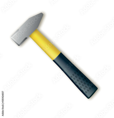 Realistic big hammer with fiberglass handle. Vector industrial workers tool. Equipment for repair, contract and locksmith work. Vector
