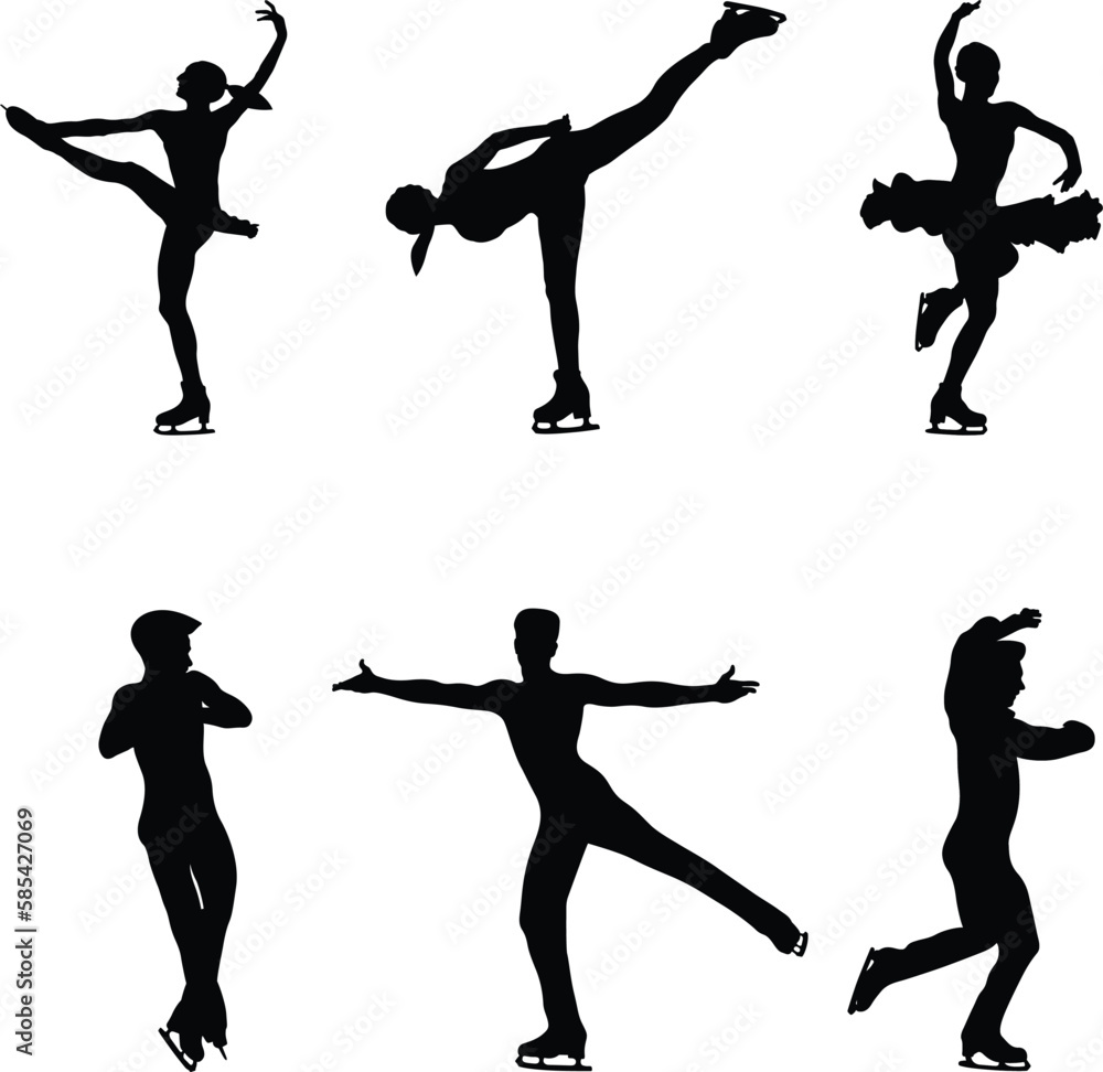 set young female and male athlete skaters in figure skating black
