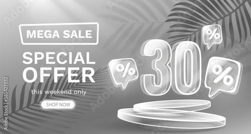 Mega sale special offer, 30 off sale banner. Sign board promotion. Vector illustration