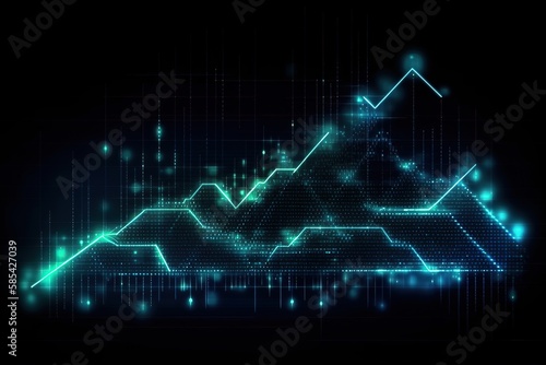 Business arrow up growth line circuit technology on dark blue background. business investment to success. financial data graph strategy., Generative AI