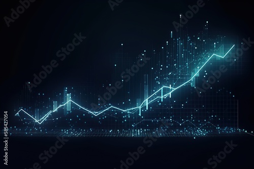 Business arrow up growth line circuit technology on dark blue background. business investment to success. financial data graph strategy., Generative AI