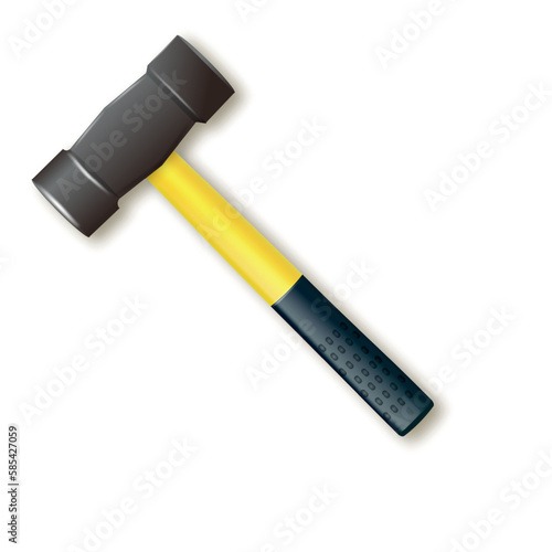 Hammer with rubberized yellow handle. Hammer for laying stone and tiles rubber Industrial workers vector tool. Equipment for repair, contract and locksmith work. Vector