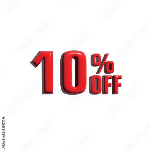 3d 10 percent off tag in red color