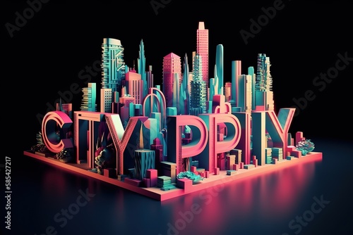 City pop 3d editable text effect font style  Generative AI