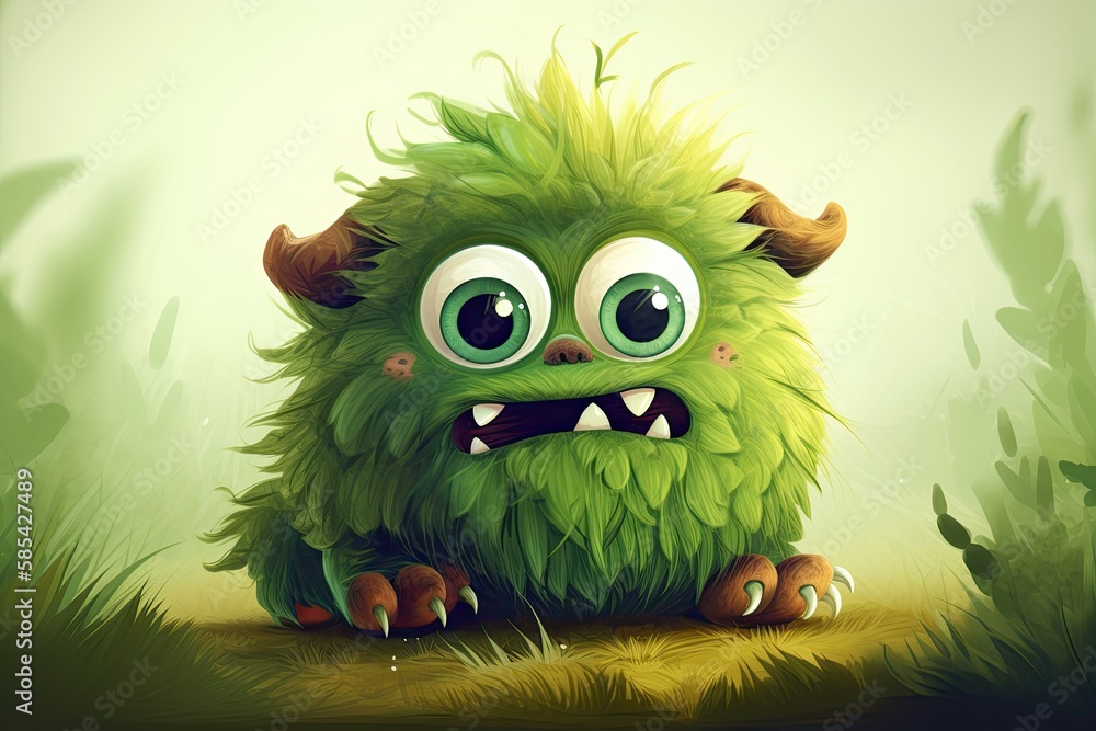 Cute Furry Green Carpet Monster An Adorable Cartoon Character Mascotte