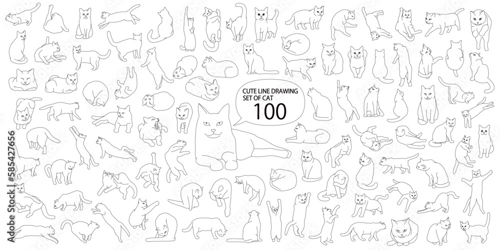 Cute cat illustration set 100 in various poses Cute cat illustration set 100 in various poses
