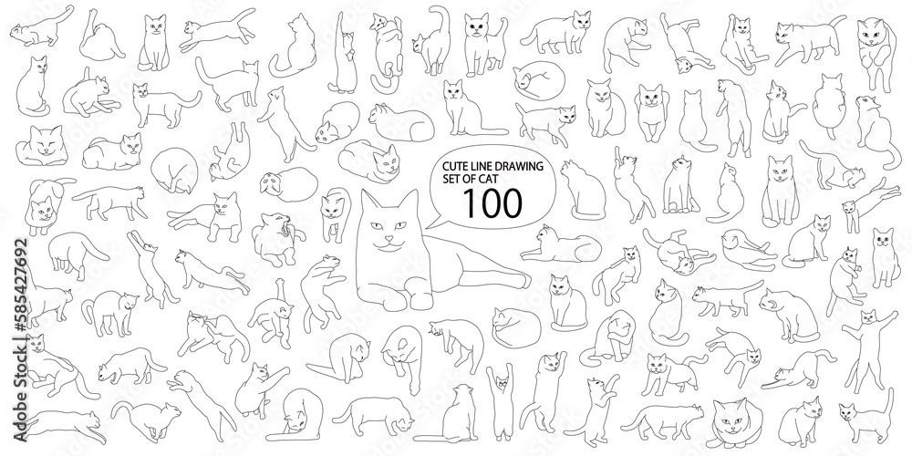 Cute cat illustration set 100 in various poses
