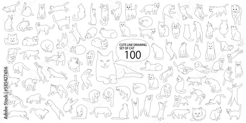 Cute cat illustration set 100 in various poses