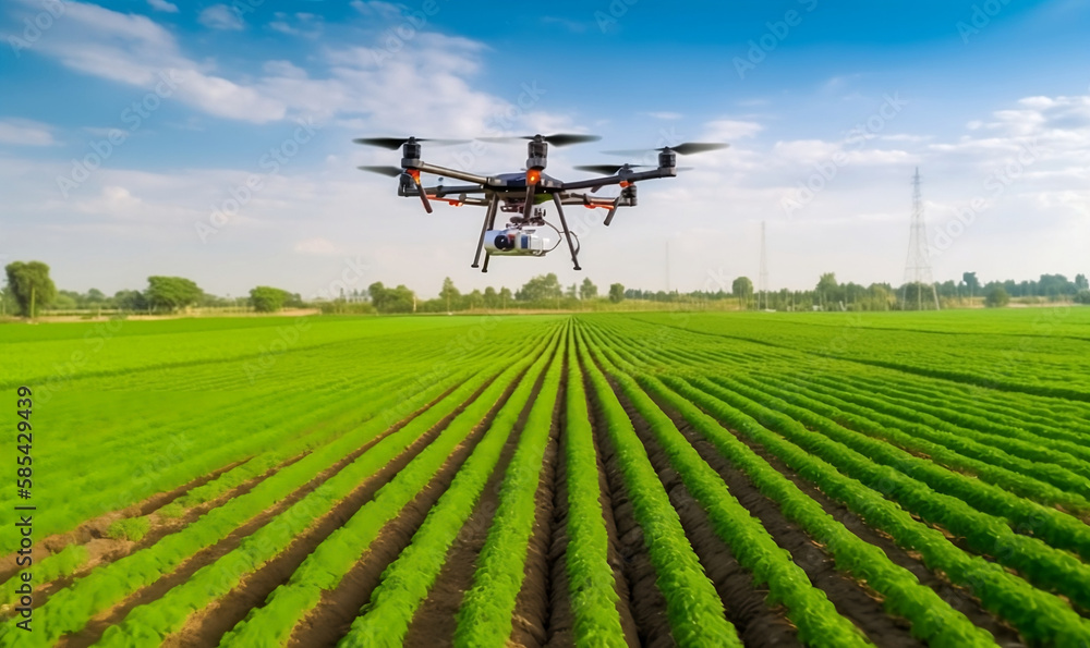 Drone Spraying Fertilizer on Lush Vegetable Green Plants for Efficient Crop Management. Generative AI Drone Spraying Fertilizer on Lush Vegetable Green Plants for Efficient Crop Management. Generative AI