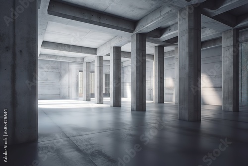 Minimalistic concrete interior with columns, Generative AI