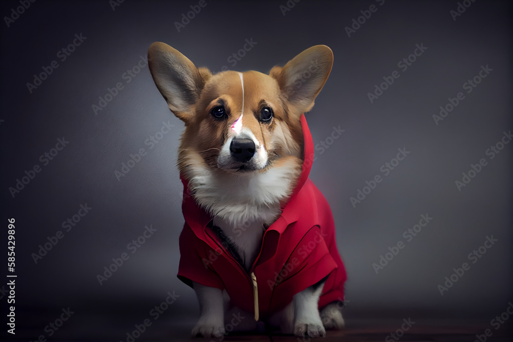 Cute and Playful Dog in Stylish Red Suit: Adorable Pet Dressed for Success and Ready to Have Fun, Generative AI