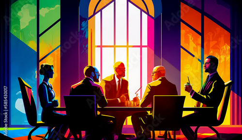 Business people having meeting at the table. Bright colors , abstract illustration