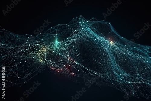 Network connection lines. Big data visualization. Template for background, presentation, design. 3D illustration, Generative AI
