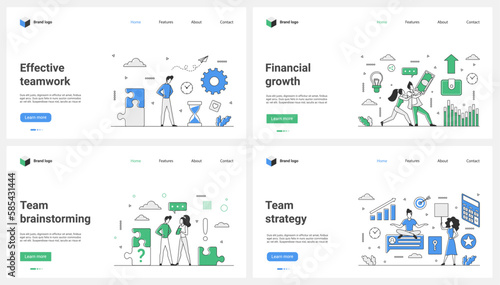 Effective teamwork, brainstorm and strategy organization for financial growth set vector illustration. Cartoon tiny people work with projects and data reports, workflow and methodology of developers