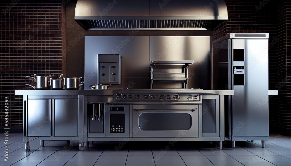 Fototapeta premium Professional kitchen, view counter in stainless steel.