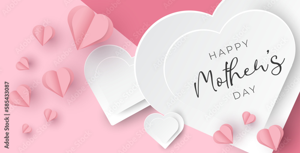 Vector banner and background happy mother's day heart paper style illustration.