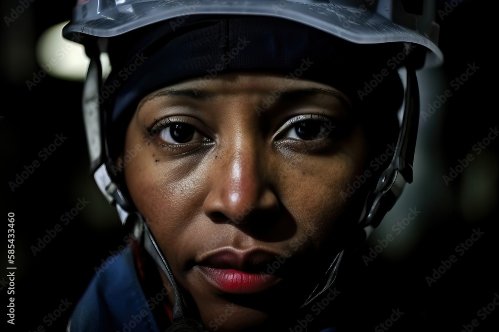 Determined Black woman factory worker operating industrial machine Determined Black woman factory worker operating industrial machine