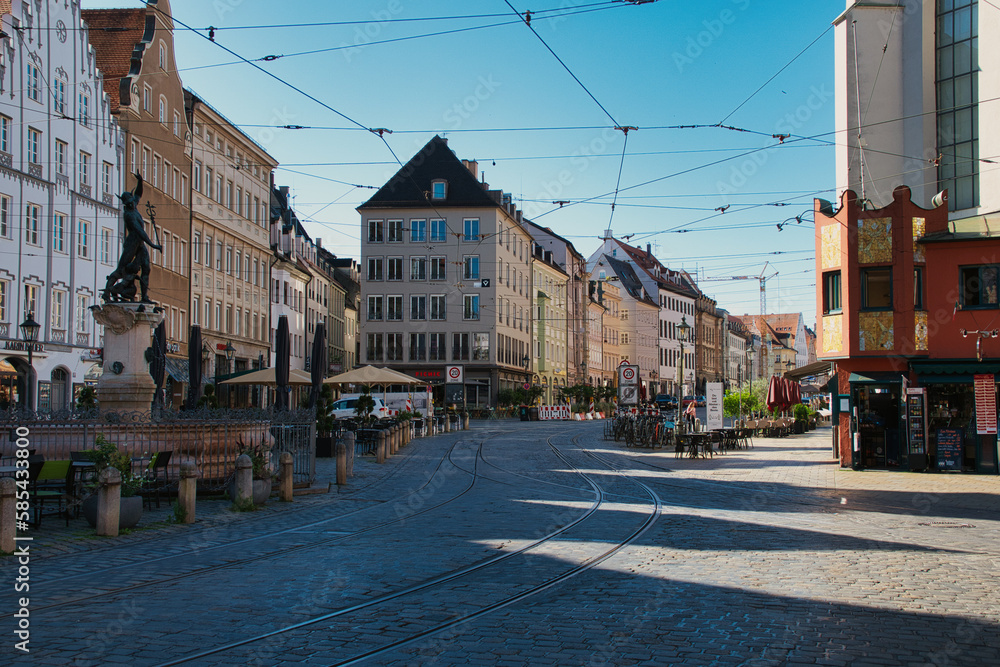 Weitwinkelaufnahme eines Teils der Altstadt von Augsburg