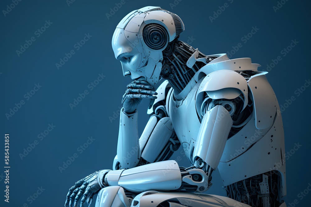 Human Like A Robot In A Pensive Posture Stock Photo - Download Image Now -  Robot, Robotic Arm, Artificial Intelligence - iStock