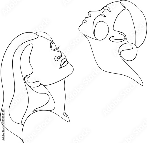 Abstract girl face continuous one line drawing minimalism design isolated on white background
