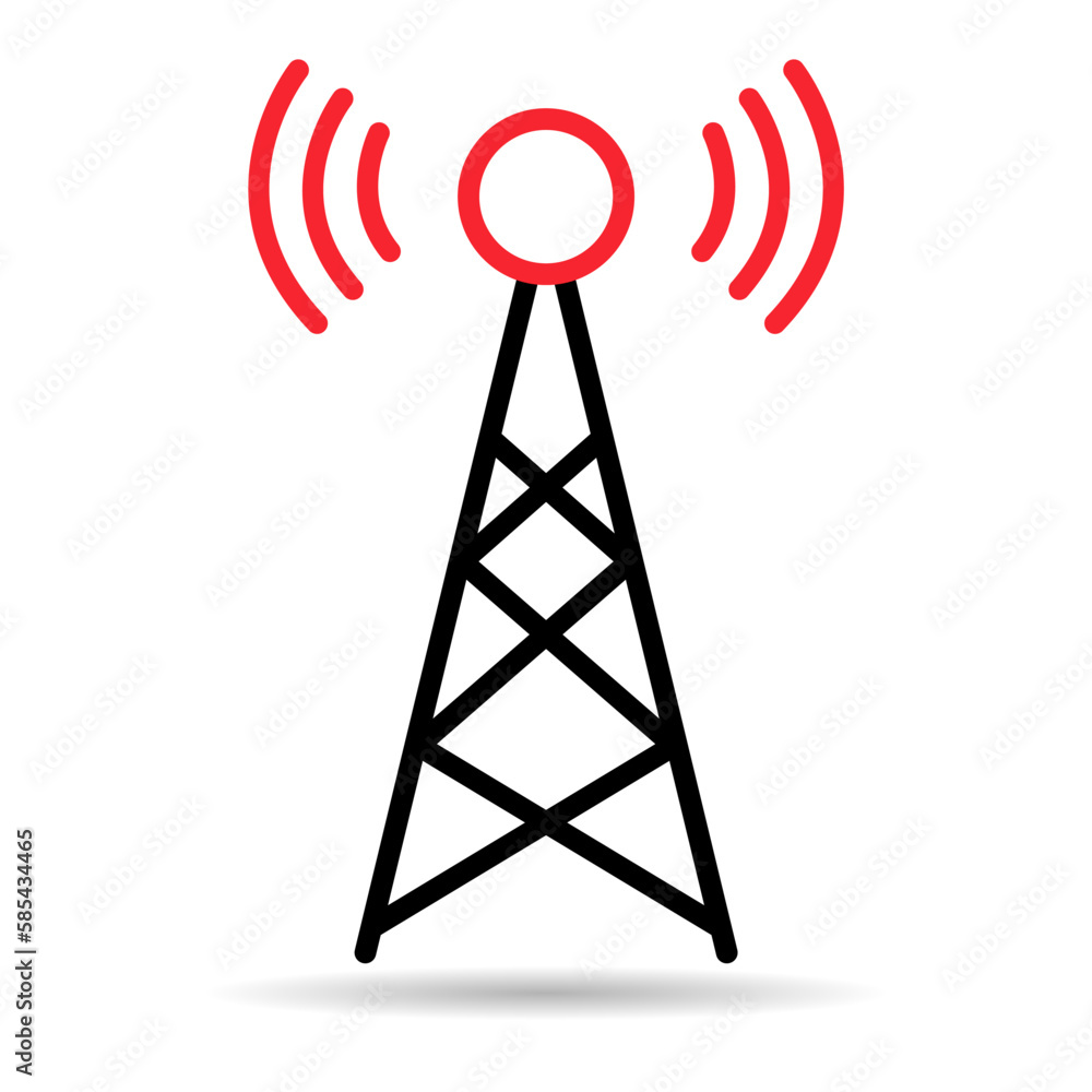Signal tower shadow icon, wireless technology network sign, antenna wave radio vector illustration