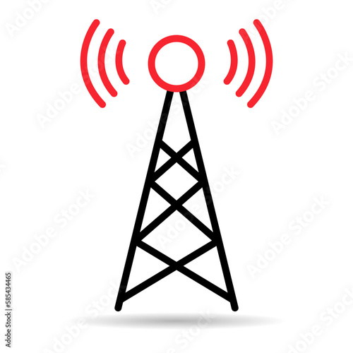 Signal tower shadow icon, wireless technology network sign, antenna wave radio vector illustration