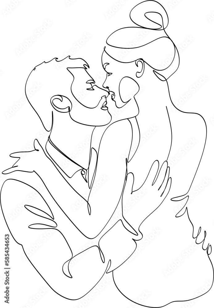 Line art of a kissing couple. Line drawing of a man and a woman in love. Valentine's Day minimalistic modern card illustration. Wedding logo. Romantic postcard. Love concept. Fall in love. Line art of a kissing couple. Line drawing of a man and a woman in love. Valentine's Day minimalistic modern card illustration. Wedding logo. Romantic postcard. Love concept. Fall in love.