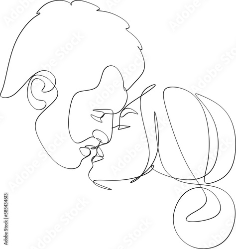 Line art of a kissing couple. Line drawing of a man and a woman in love. Valentine's Day minimalistic modern card illustration. Wedding logo. Romantic postcard. Love concept. Fall in love.