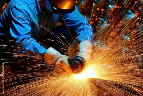 Industrial welder at work with sparks flying