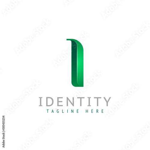 3d Latin letter I with eco leaf logo, green font alphabet, vector illustration 10EPS