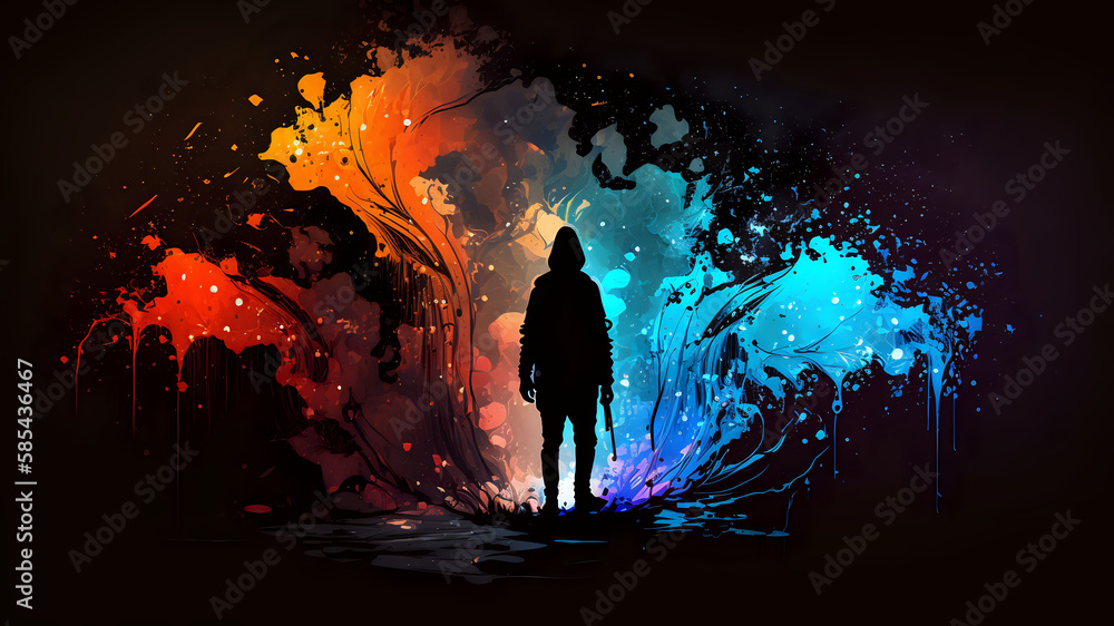 

Colorful Fantasy Backdrop, Bright Colors, Shadow Person (silhouette), Background / Wallpaper, Home Screen / Lock Screen, generative ai