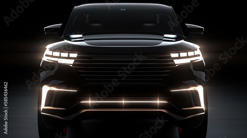 Urban Mobility Redefined: Modern Design and Tech Plan of Black SUV Car with LED Headlights. Generative AI