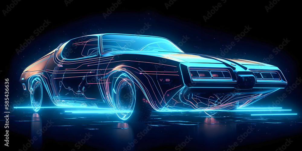 Sleek retrowave car with neon lights illuminating on the city streets, Generative AI Sleek retrowave car with neon lights illuminating on the city streets, Generative AI