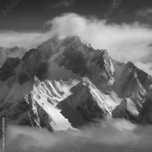 black and white mountain scenery
