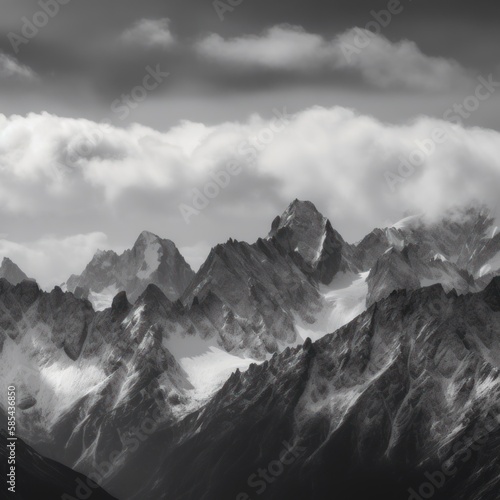 black and white mountain scenery